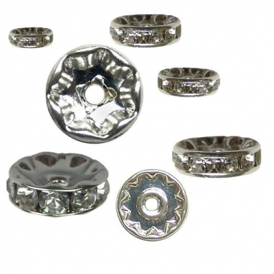 šatonové rondelky, 14 mm, 144 ks, krystal/střibrná galvanizace